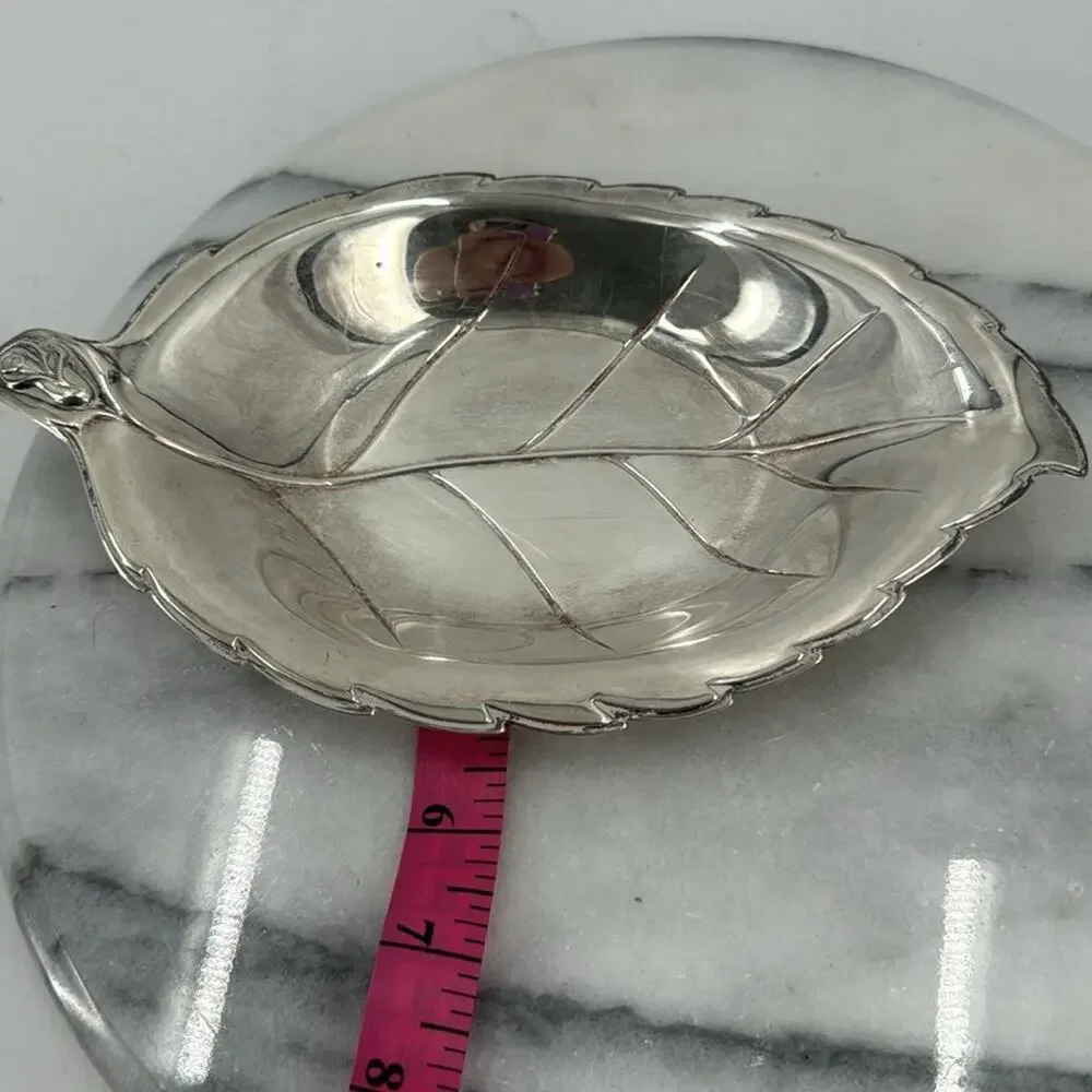 Vintage silver plated leaf candy dish
